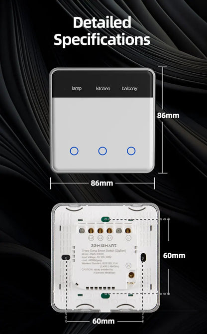 Zemismart DIY Name Switch EU Type Zigbee Smart Display Screen Touch Light Switch Works with Tuya Alexa Google Home Voice Control