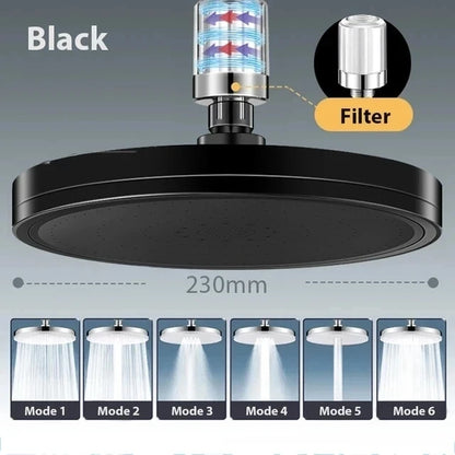 NEW 6 Modes Rainfall Shower Head Bathroom High Pressure Top Rain Shower Heads Shower Faucet Accessories Gun Grey/Black/Silver
