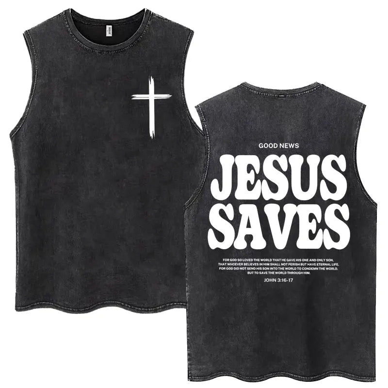 Washed Jesus Is King Christian Harajuku Vintage Tank Tops Men Women Gothic Sleeveless T-shirt Loose Summer Cotton Casual T Shirt