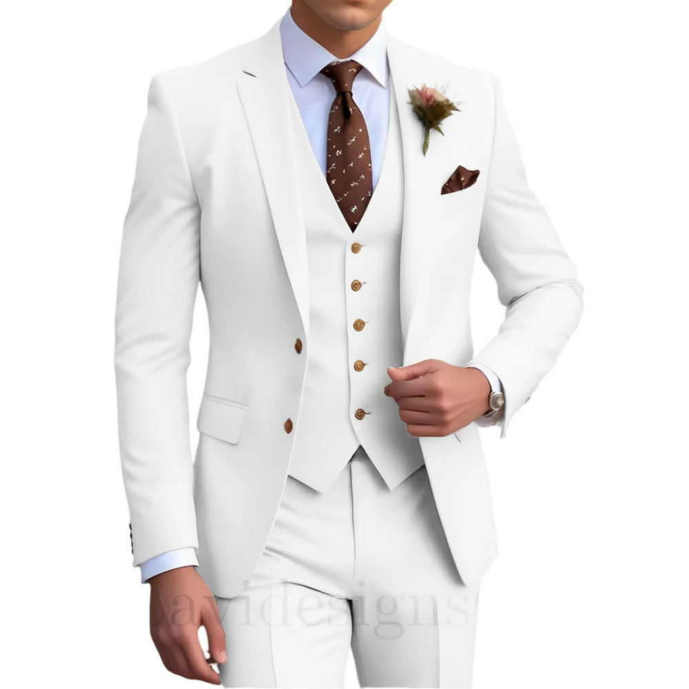 Elegant Men's Wedding Tuxedo Slim Blazer Pants Vest Three-piece Suit XS-5XL Custom Youth Suit 2025 New Style Suit