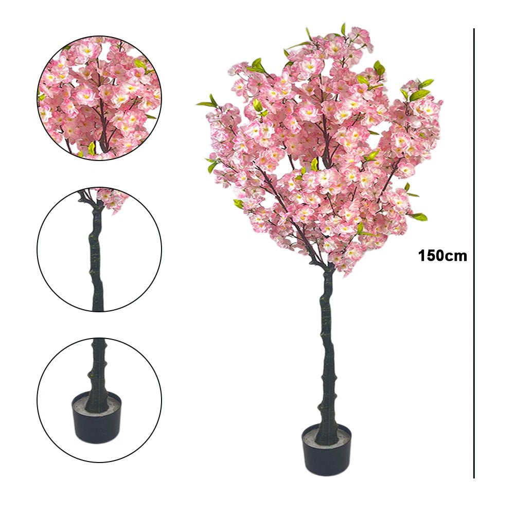 Artificial Cherry Blossom Tree, Tall Potted Faux Cherry Blossom Tree Plants In Pot With Lifelike Trunk For Indoor Home Decor