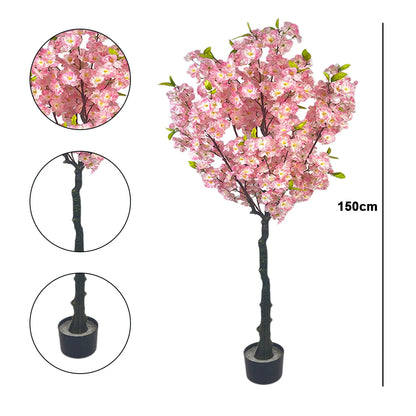 Artificial Cherry Blossom Tree, Tall Potted Faux Cherry Blossom Tree Plants In Pot With Lifelike Trunk For Indoor Home Decor