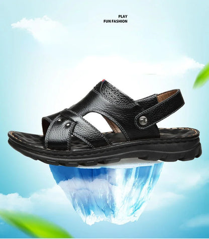 Summer New Men's Leather Sandals, Leather Anti Slip Men's Shoes Slippers, Outdoor Thick Soled Beach Shoes Men's Shoes Sandals