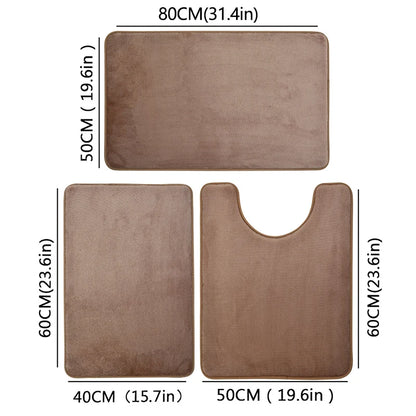 Three Piece Toilet, Bath Floor Mat, Shower Mat, Bath Absorbent Mat, Non Slip Carpet, Soft and Comfortable, Laundry Room.