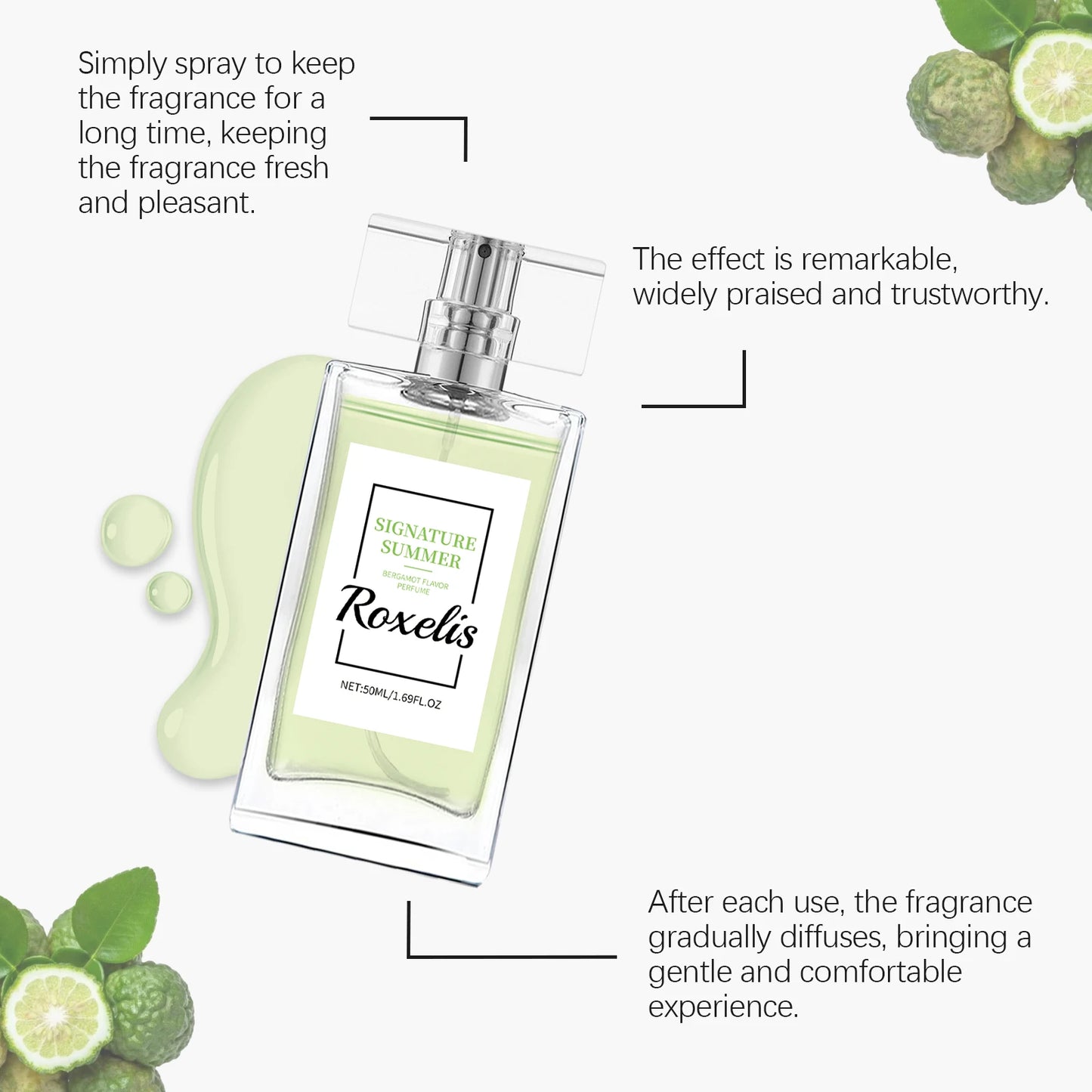 Roxelis Refreshing Bergamot Perfume Natural Fragrance Portable Bergamot Elegant Fresh Fragrance Perfume Spray
