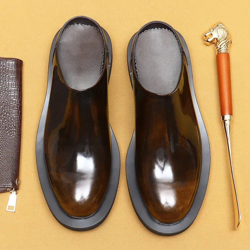 Luxury Men's Slippers Genuine Leather Loafers Men Moccasins Casual Non-slip Man Shoes Italian Summer Fashion Half Shoes for Men