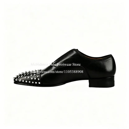 Spike Studs Leather Dress Shoes Lace up Black Alpha Male Gentleman Oxford Shoes Classic Formal Shoes Punk Rock Style Party Wear