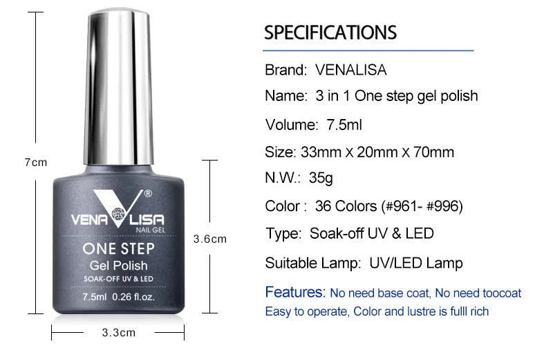 Venalisa Color Gel Nail Polish VIP Kit Full Cover Enamel For Nail Manicure Glitter Sparkle UV Gel Soak Off Nail Gel Polish 7.5ml