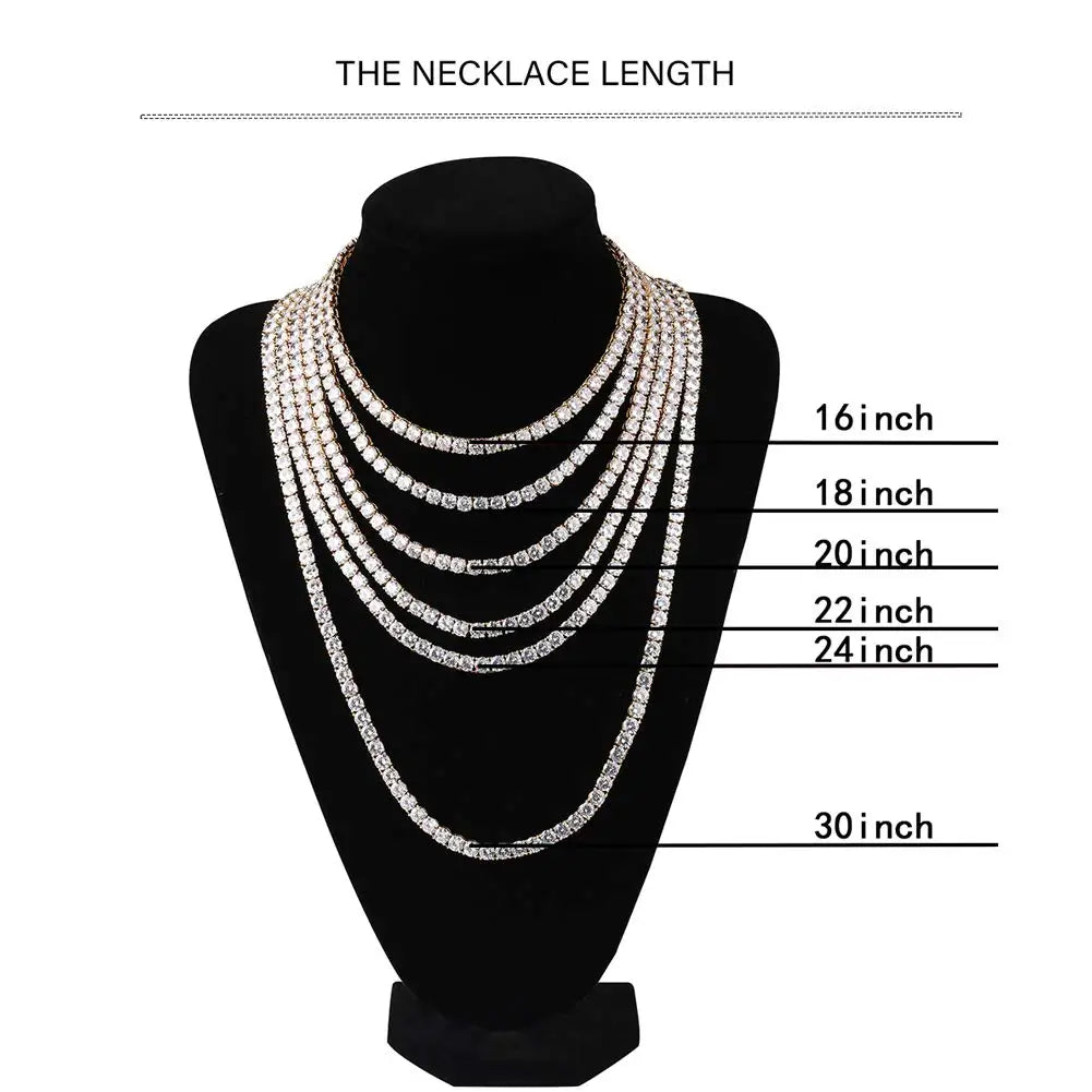 3mm 4mm 5mm 1 Row Tennis Chain Bling Zircon Copper Material Necklace Hip Hop Man and Women Iced Out Jewelry Free Engrave Name
