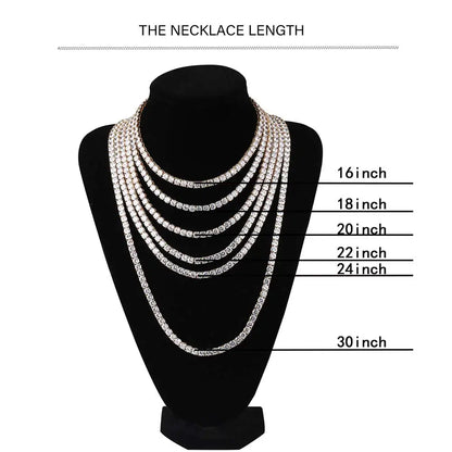 3mm 4mm 5mm 1 Row Tennis Chain Bling Zircon Copper Material Necklace Hip Hop Man and Women Iced Out Jewelry Free Engrave Name