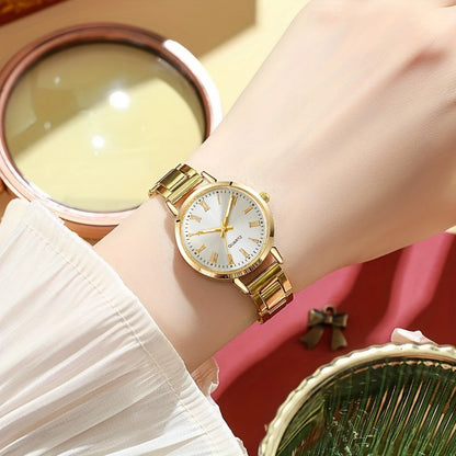 6pcs/set Elegant Women Quartz Watch Fashion Simple Dial Ladies Wristwatch Rhinestone Jewelry Set Relogio Feminino（Without Box）