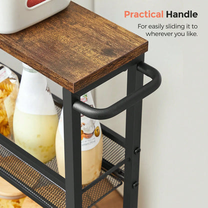 VASAGLE Slim Rolling Cart, 4-Tier Narrow Storage Cart With Handle, 5.1 Inches Deep, Metal Frame, For Kitchen, Dining Room, Livin