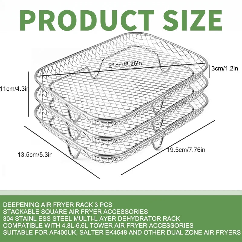 Air Fryer Rack Baking Tray Stackable Grilling304Stainless Steel Airfryer Oven Grill Steamer Cooker Kitchen Gadgets Cooking Tools