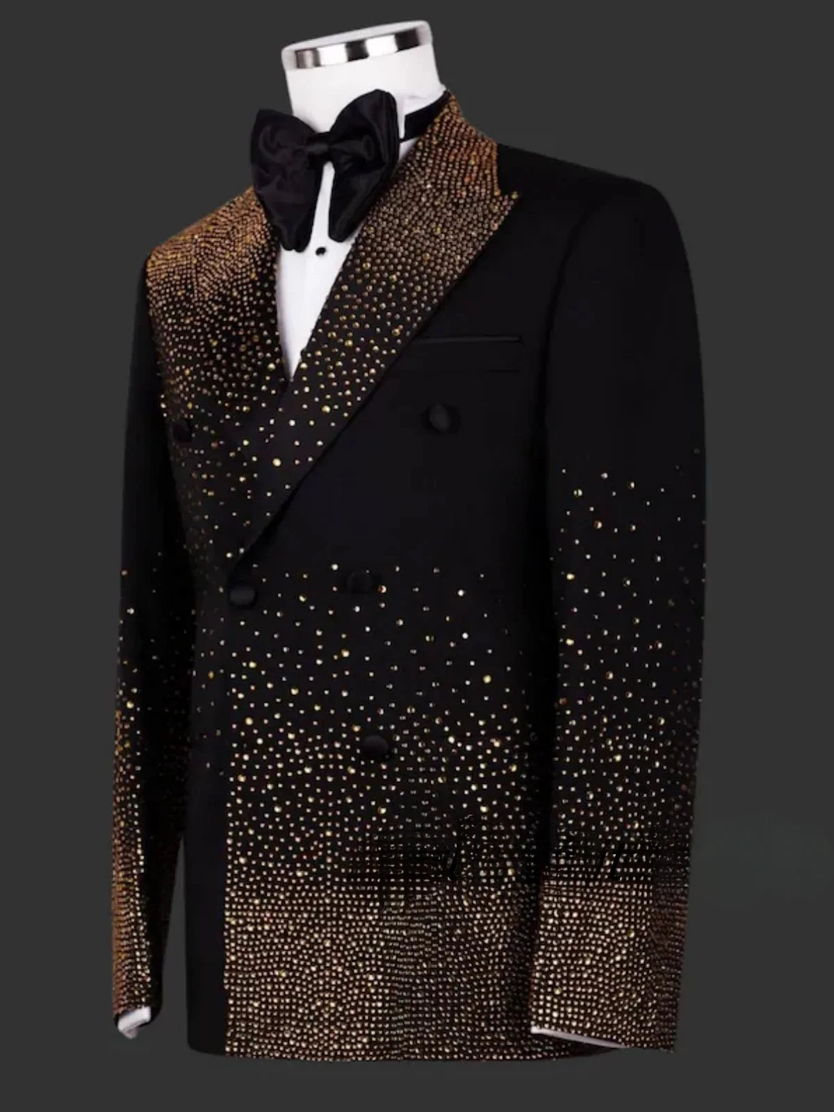Elegant Men 2 Pieces Sets Suits Golden Beads Slim Fit Lapel Customized Groom Party Tuxedos  Fashion Costumes Homme