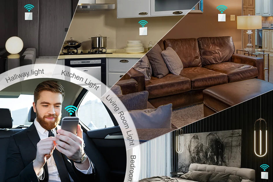 Tuya WiFi Smart On Off Light Switch 220V Power Button Wall Touch Alexa Google Home Voice With Without No Neutral Wire EU Two Way