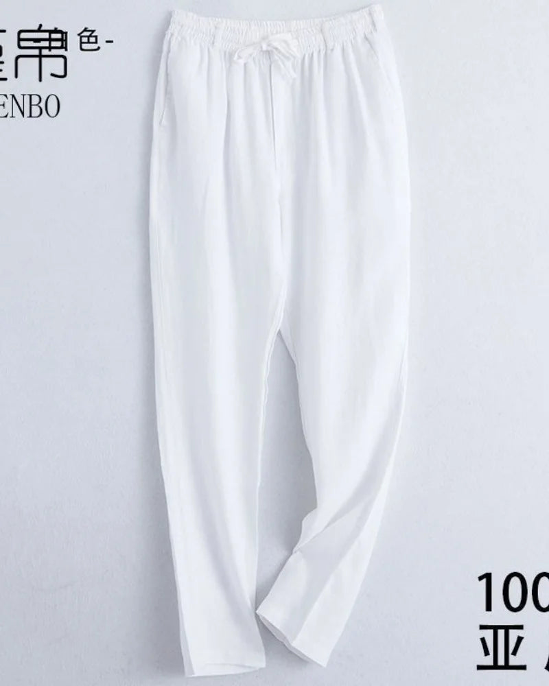Summer men's cotton and linen casual pants, loose and breathable beach pants, sports straight leg quick drying pants