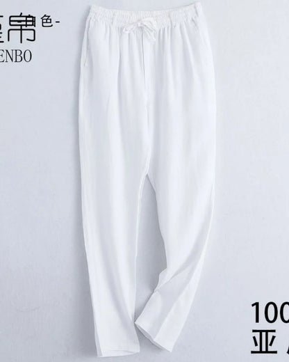 Summer men's cotton and linen casual pants, loose and breathable beach pants, sports straight leg quick drying pants