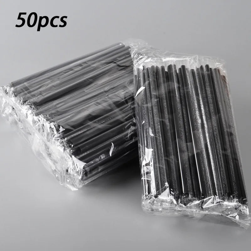 50PCS Black Reusable Straws Set, Heavy Duty for Thick Smoothies, Home/Kitchen/Bar Tool