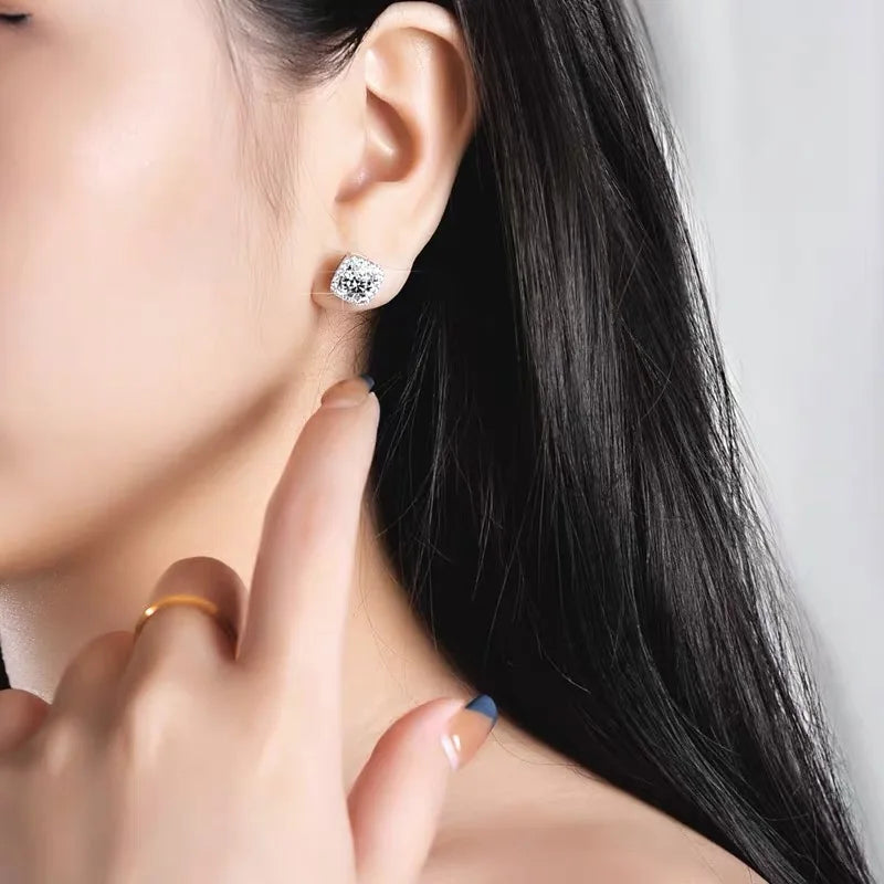 HOT Moissanite S925 Sterling Silver Stud Earrings For Women And Men With 2 Certificates Pass Diamond Test Pen Fine Jewelry