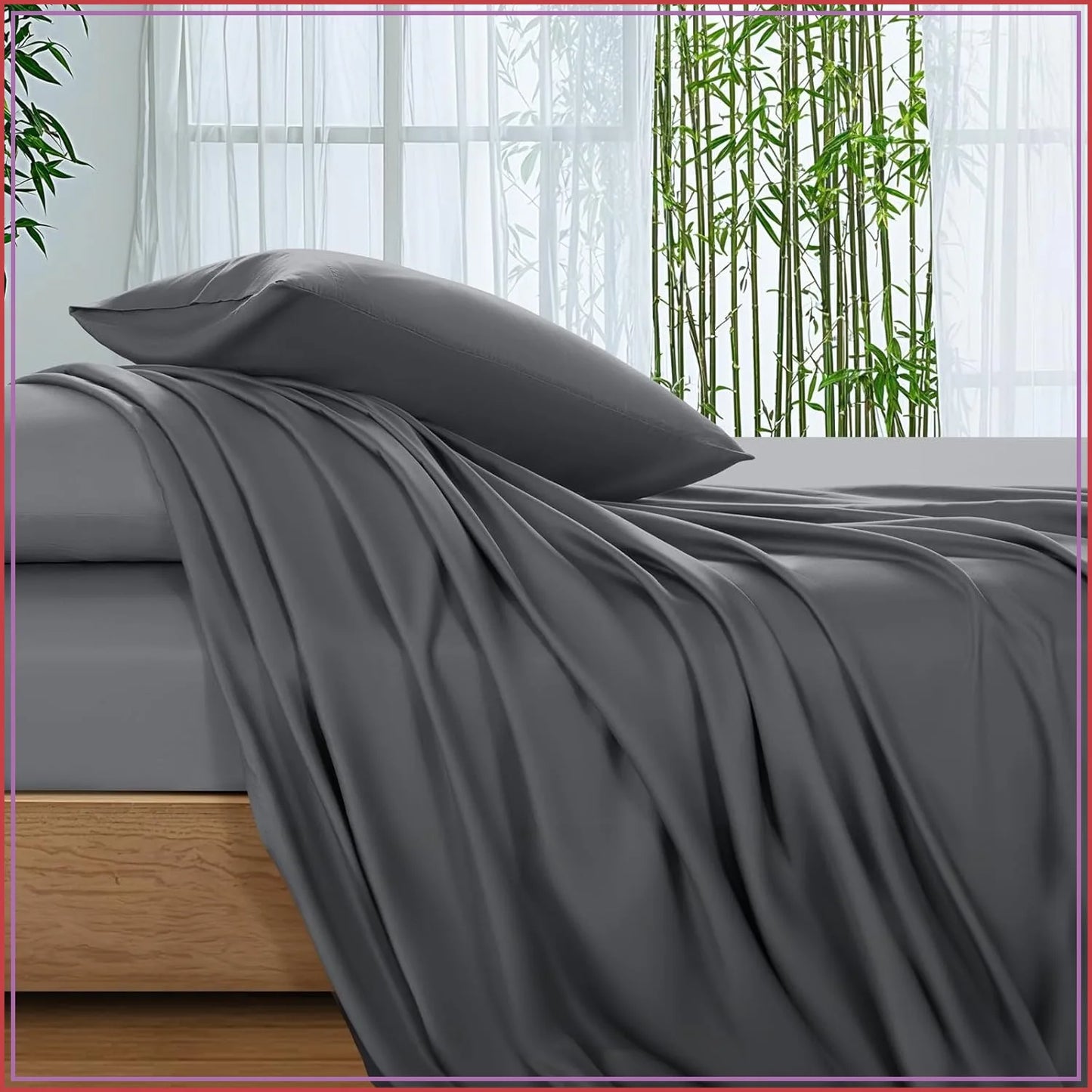 King Size Bamboo Sheets - Ultra Breathable & Cooling Bed Sheets for Hot Sleepers, Hotel Luxury Silky Bedding, 16" Deep Pocket, 4PC (Dark Grey)