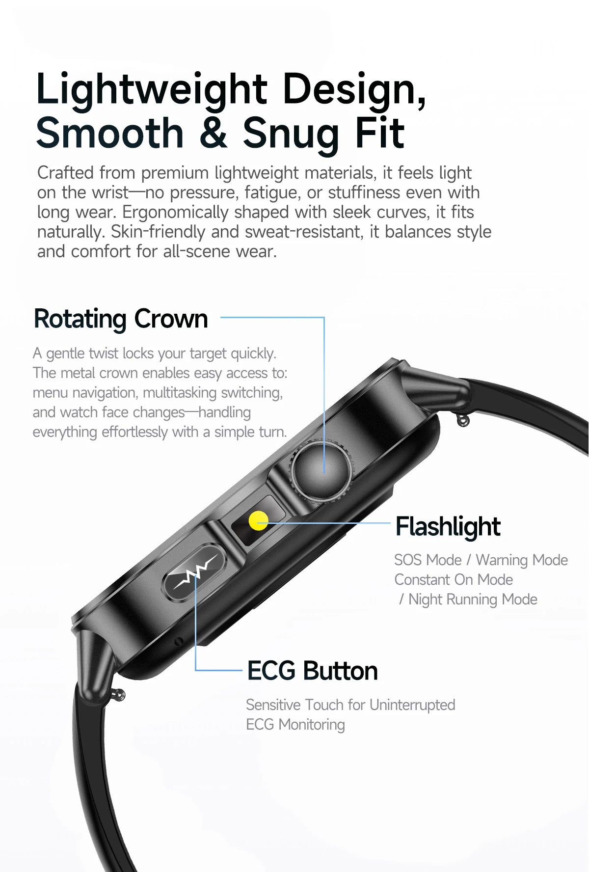 New Professional Health Watch Blood Pressure 2.01"AMOLED Screen Uric Acid Blood Lipids Flashlight Care Smart Watches for Women