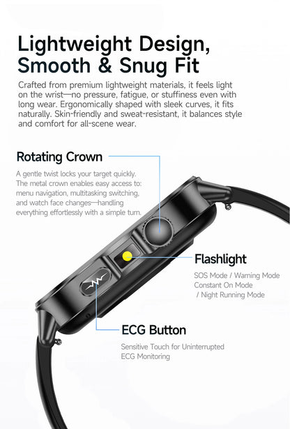 New Professional Health Watch Blood Pressure 2.01"AMOLED Screen Uric Acid Blood Lipids Flashlight Care Smart Watches for Women