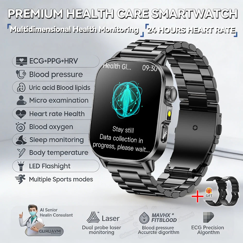 New Professional Health Watch Blood Pressure 2.01"AMOLED Screen Uric Acid Blood Lipids Flashlight Care Smart Watches for Women