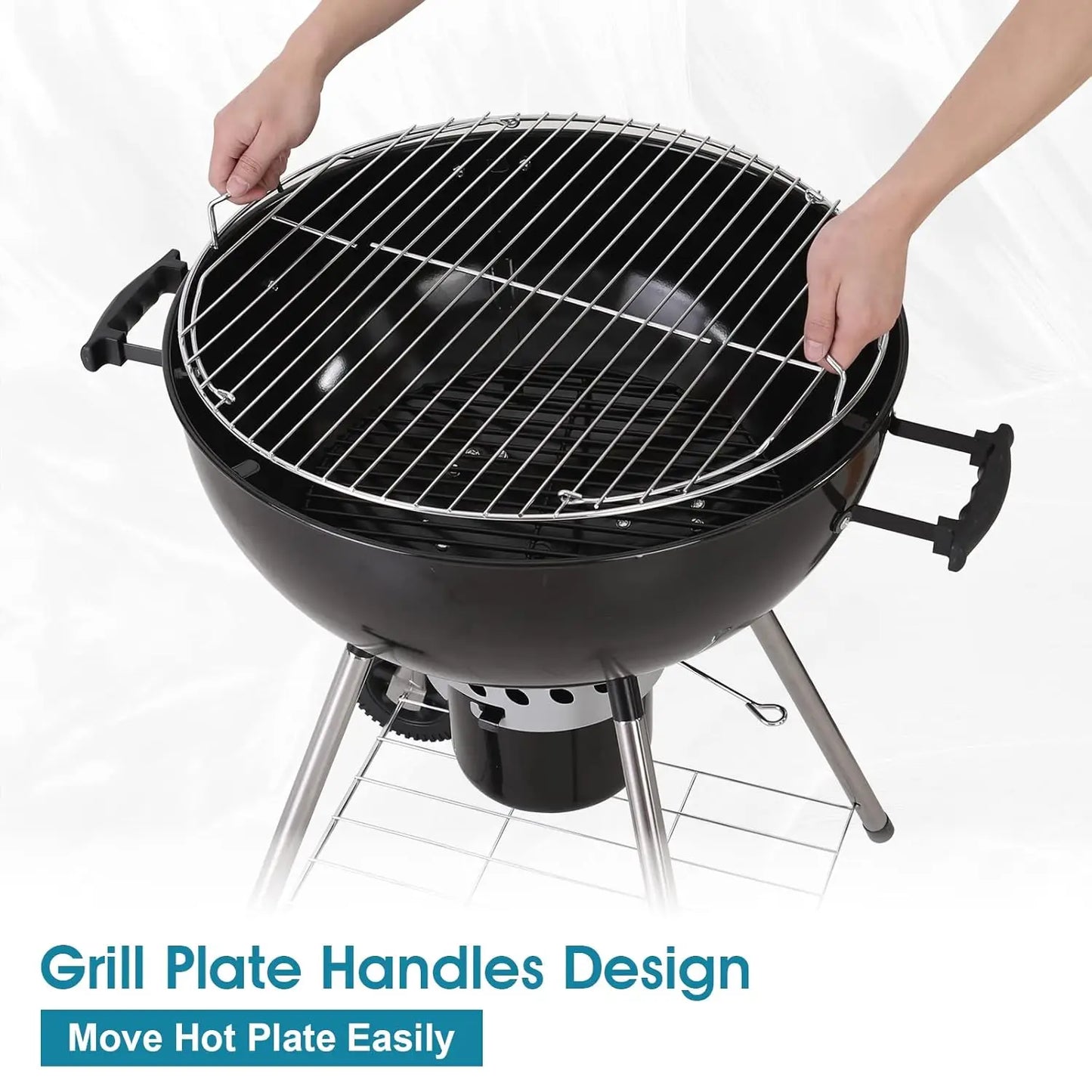 22" Kettle Charcoal Grill, Portable Porcelain-Enameled BBQ Grill with Slide Out Ash Catcher for Outdoor Barbecue, Customized