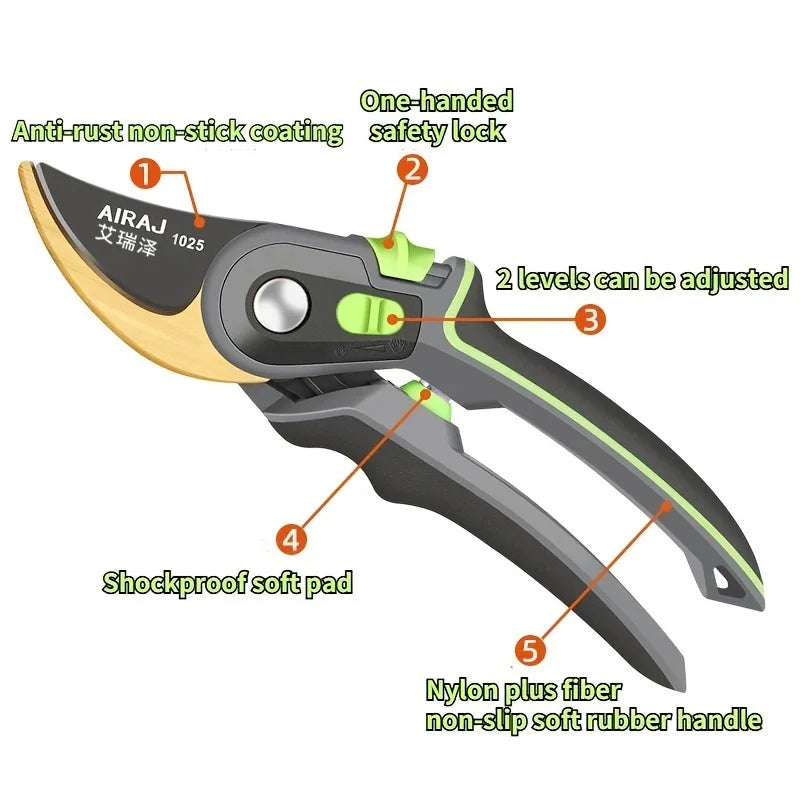 AIRAJ Industrial Grade Pruning Shears Are Labor-Saving Gardening Tools With Sharp, Durable, And Non Slip Scissors