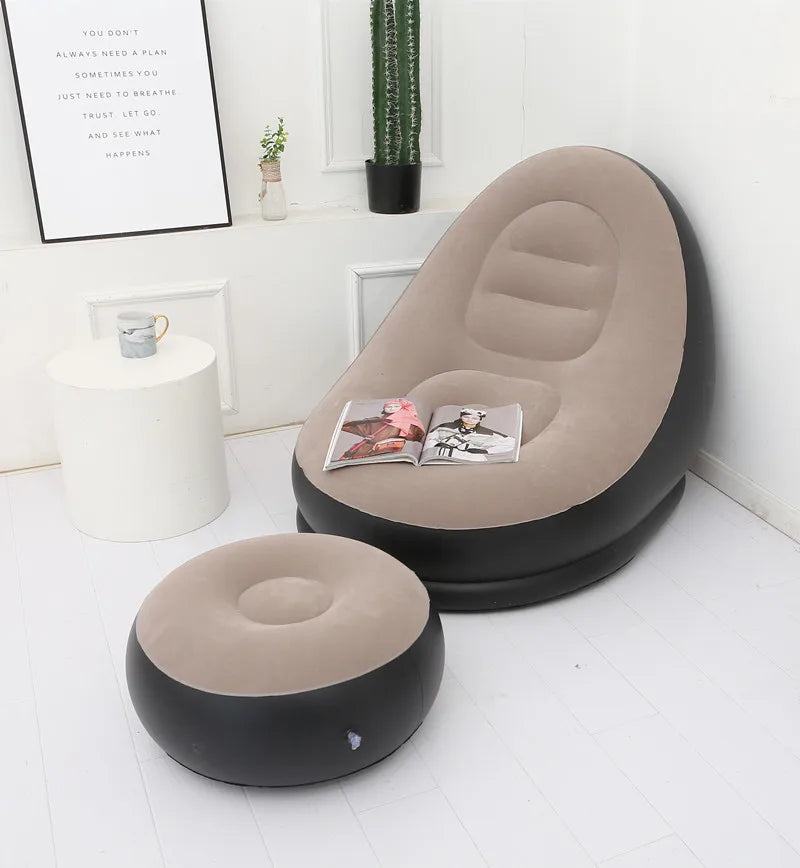 OTAUTAU Inflatable Lounger with Footstool Ottoman Chaise Lounge Recliner Outdoor Portable Camping Couch Garden Chair Pouf SF029