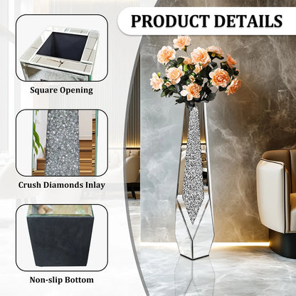 Crushed Diamond Mirrored Flower Vase Standing Large Size