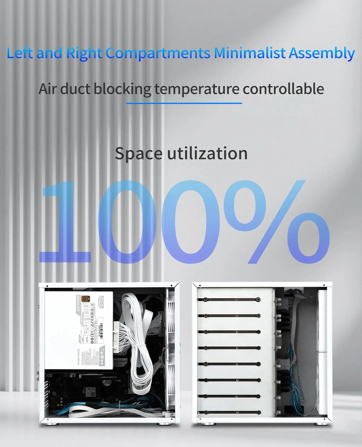 Sagittarius 8-bay NAS Computer Chassis with ATX Power Supply, MATX Motherboard, Full-height PCIE, 21.8L