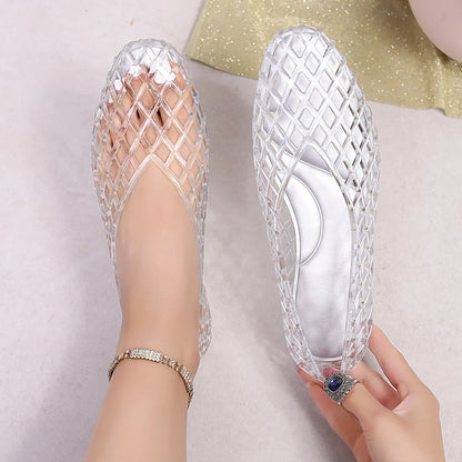 2026 women's new transparent retro jelly casual women's shoes round toe shallow mouth PVC sandals
