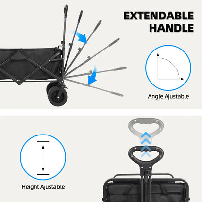 Heavy Duty Outdoor Folding Wagon Cart Large Capacity Collapsible Utility Trolley Portable for Garden Beach Camping