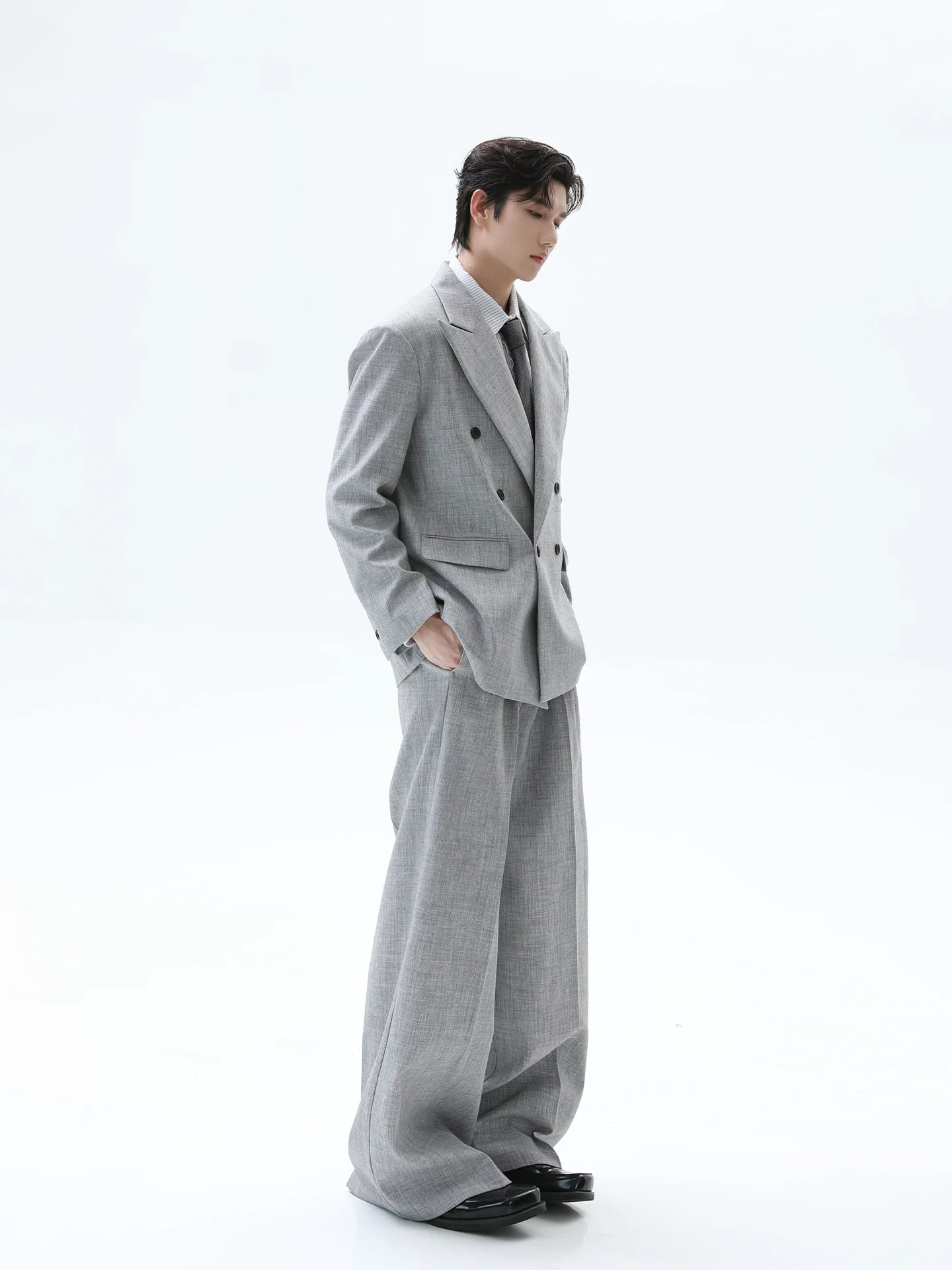 Suit Set Vintage V-neck Blazers Set Men's Classic Texture Suit Jacket Loose Fitting Trousers Casual Pants High-end Autumn