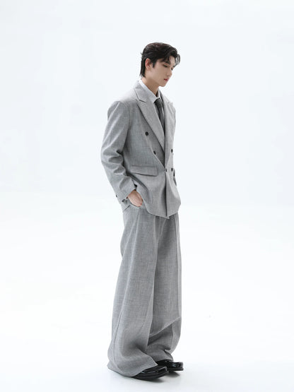 Suit Set Vintage V-neck Blazers Set Men's Classic Texture Suit Jacket Loose Fitting Trousers Casual Pants High-end Autumn