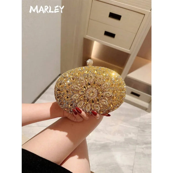 Gold-Tone Rhinestone Sunflower Clutch — view 1