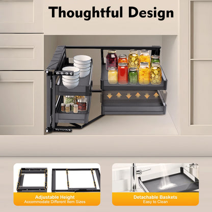 Blind Corner Cabinet Pull Out For 14 Inch Organizer Kitchen Corner Cabinet Pull Out 2 Tiers Swing Tray