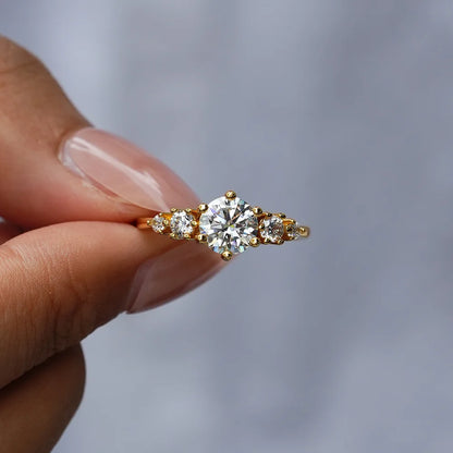 French light luxury 9999 24K real gold ring moissanite women's fashion versatile ring tail Accessories Wedding Jewelry