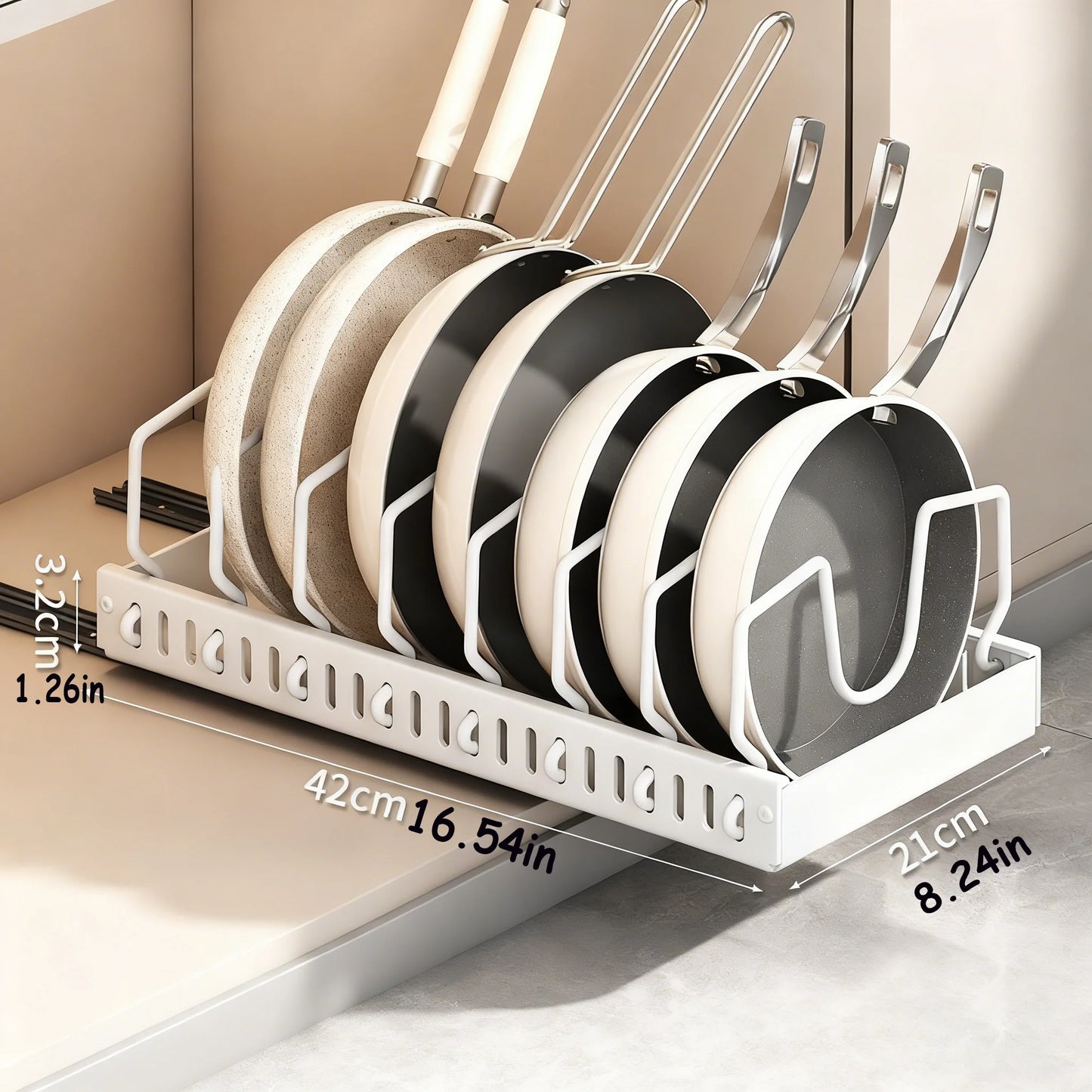 Pull-out Cookware Frying Pan Storage Rack with 8 Adjustable Dividers Pot Lid Holder Under Cabinet Kitchen Organizer