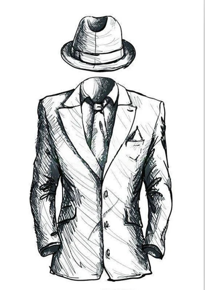 Elegant Black Men's Suits 2 Piece Jacket Pants Outfits Formal Single Breasted Stand Lapel Skinny Clothing Costume Homme