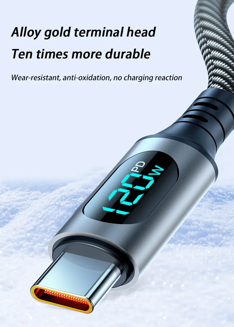 120W Dual USB C Digital Display Cable PD Fast Charging USB Type C to Type-C Cable For iPhone 17 Pro Max Plus Xiaomi Macbook iPad