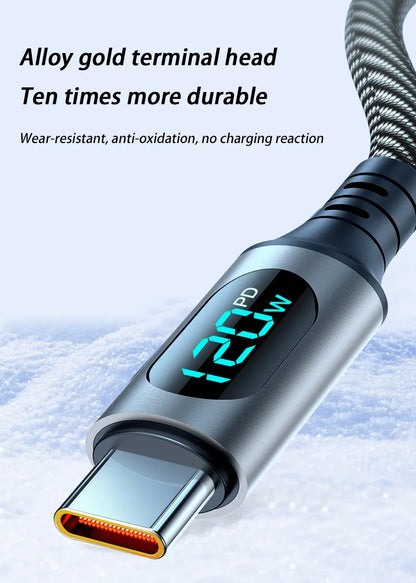 120W Dual USB C Digital Display Cable PD Fast Charging USB Type C to Type-C Cable For iPhone 17 Pro Max Plus Xiaomi Macbook iPad