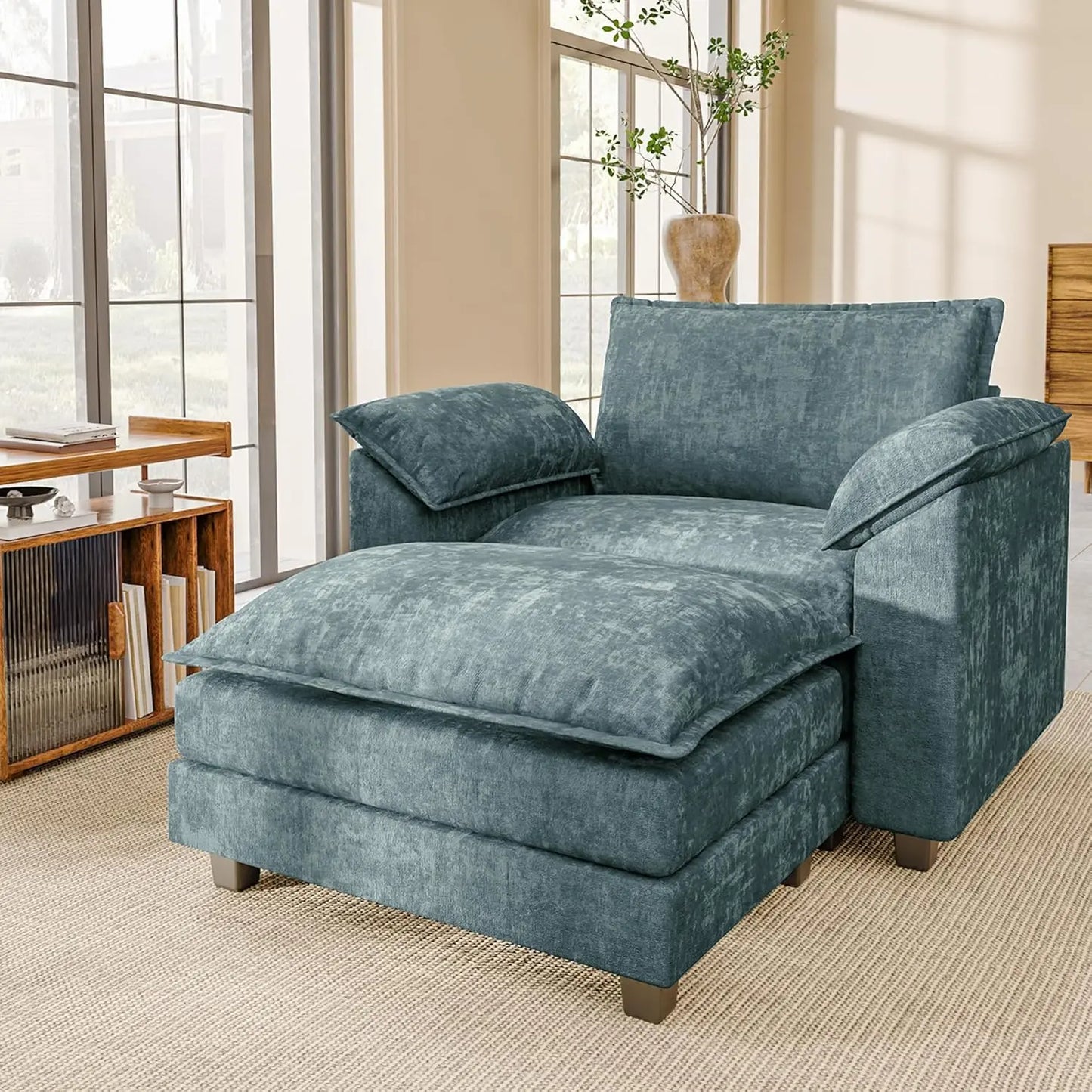 118.9" Modular Sectional Cloud Couch 3-Seat Sofa Set with Movable Ottoman, L Shaped Sofa Couch with Deep Seat,, Customized
