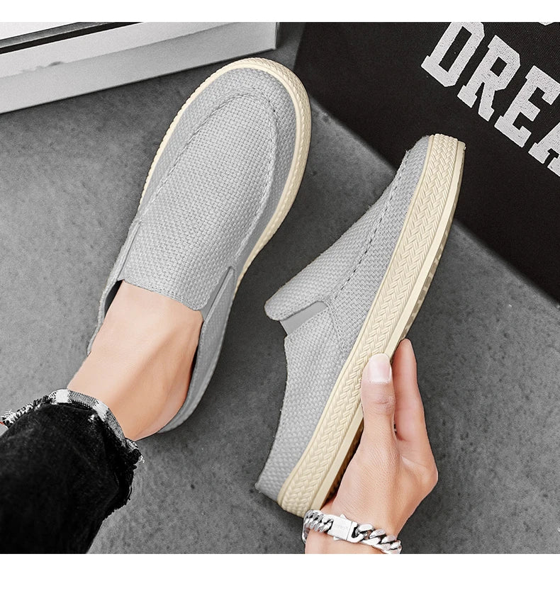 Men's canvas slippers summer new breathable outdoor soft-sole casual slippers party sandals Joker tide half slippers cloth shoes