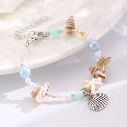 Bohemia Fashion Colorful Natural Stone Shells Starfish Conch Splicing Beaded Bracelet for Women Summer Beach Ocean Jewelry Gifts