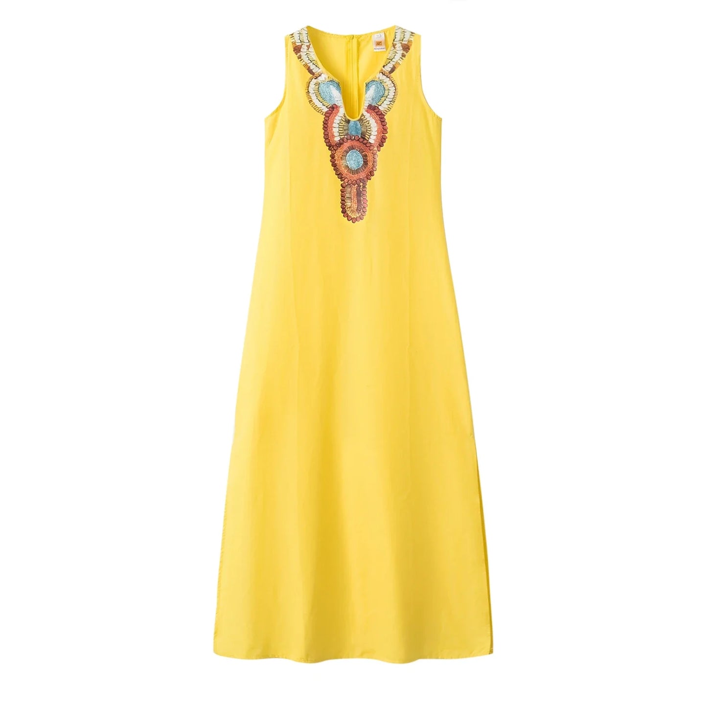 Women's Sleeveless Deep V-Neck Side Split Dress, Bohemian Sexy Dress, Casual, New