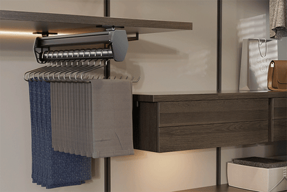 Multifunctional Wardrobe Trouser Hanger with Built-In Telescopic Pants Storage Pull-Out Clothes Rail Shelf Wardrobe Organizer
