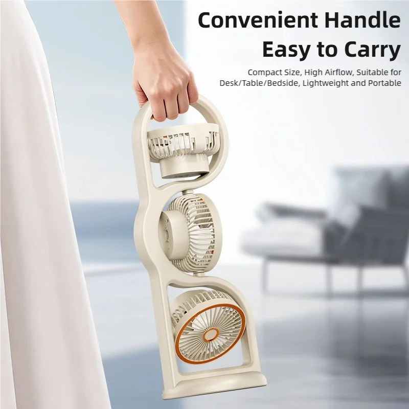 TINSOL Portable Three-Head Fan, 360° Wind Direction Adjustment, Five-Speed Wind, Dormitory and Outdoor Desktop Fan