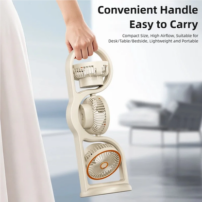 TINSOL Portable Three-Head Fan, 360° Wind Direction Adjustment, Five-Speed Wind, Dormitory and Outdoor Desktop Fan